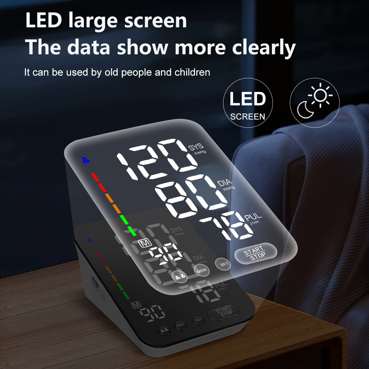 URION Large LED Display Screen Smart Sphygmomanometer Upper Arm Blood Pressure Machine