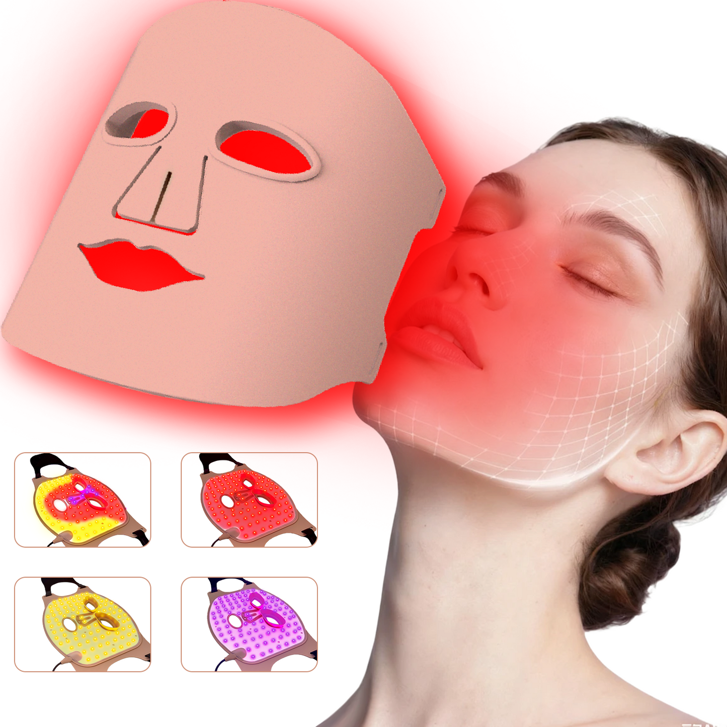 URION Led Light Therapy Mask 4 Color Soft Silicone Led Facial Care Infrared Therapy Mask