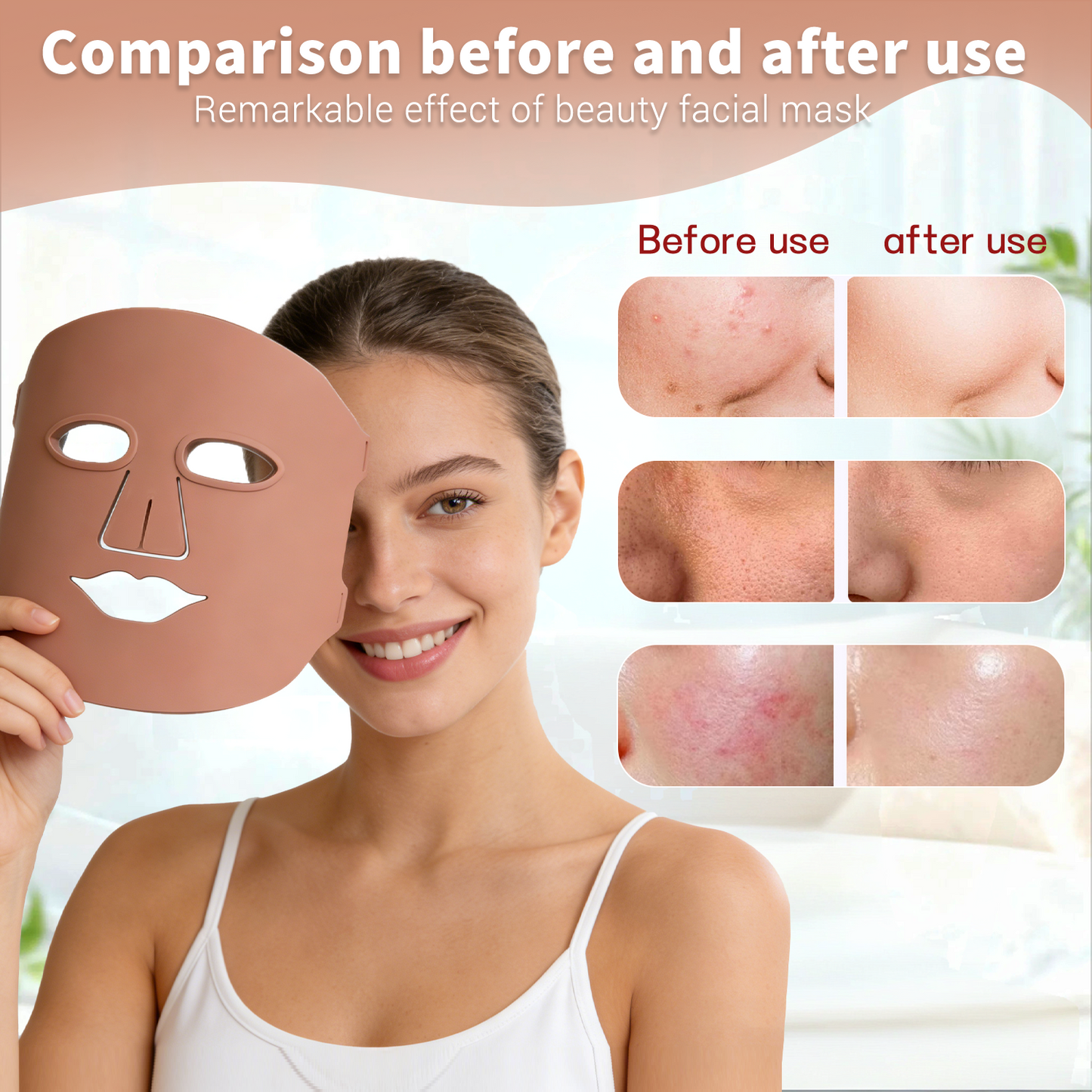 URION Led Light Therapy Mask 4 Color Soft Silicone Led Facial Care Infrared Therapy Mask