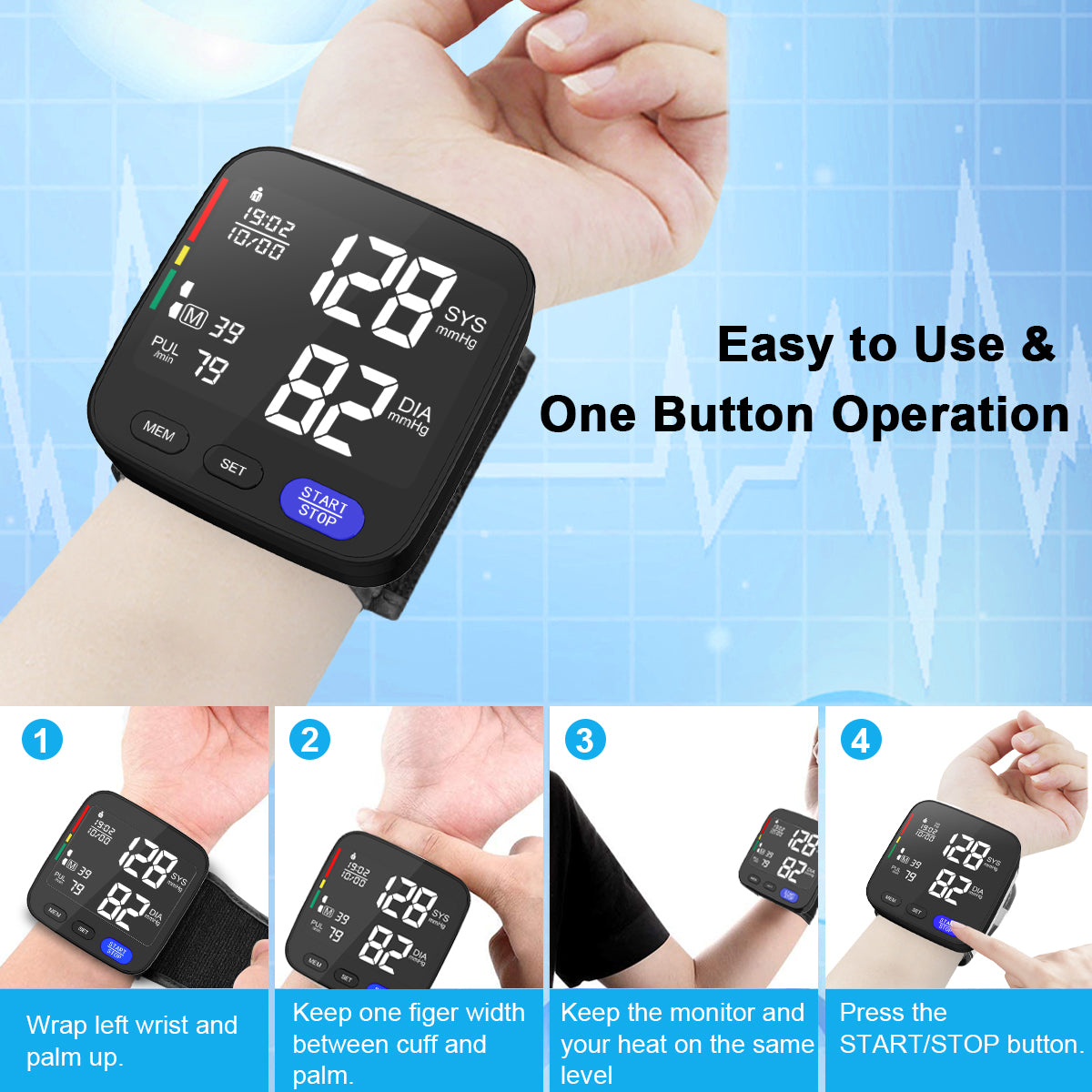 URION Wrist Type Digital Smart Automatic Sphygmomanometer Wrist Blood Pressure Monitor